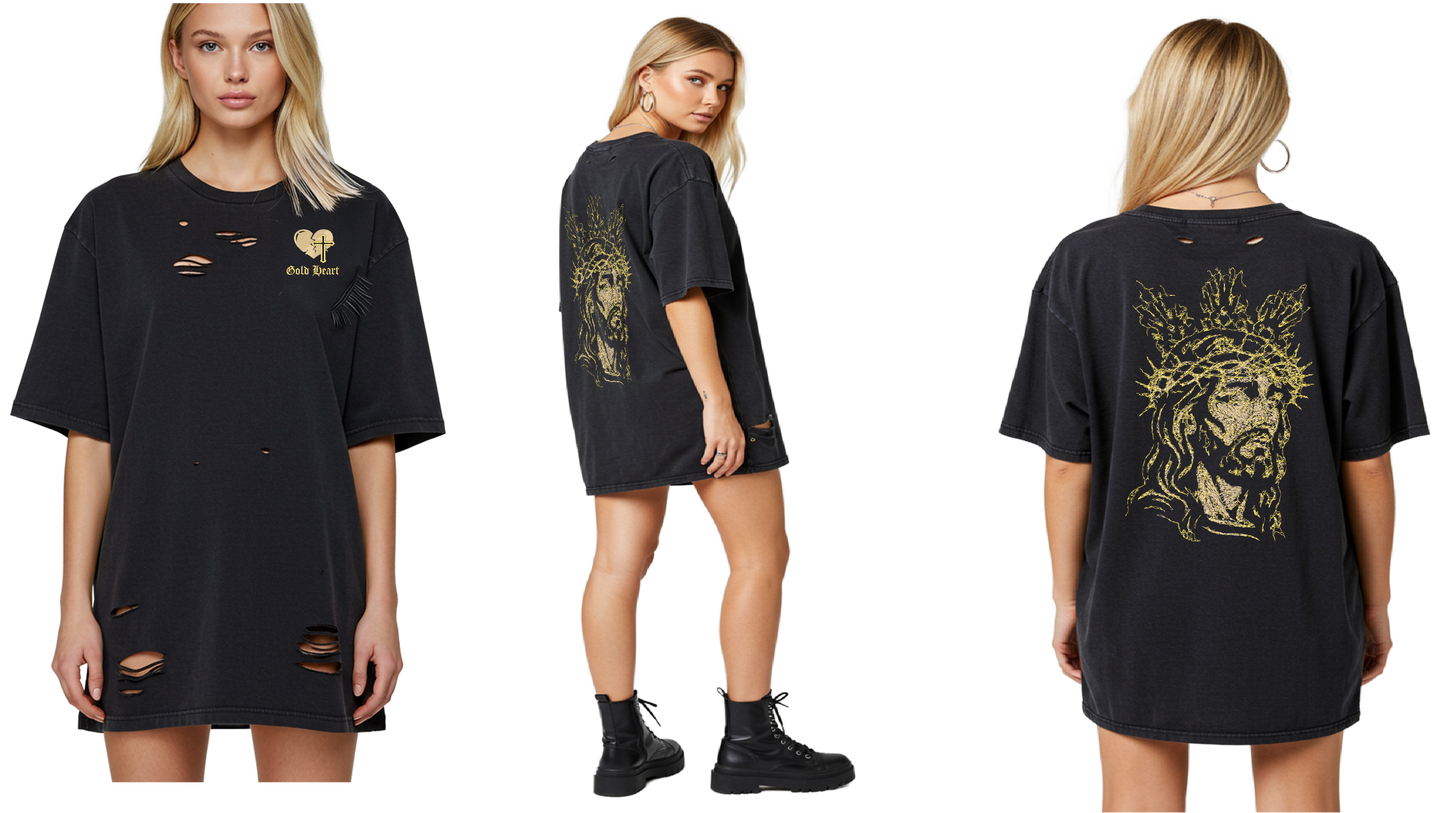 Gold Heart Embroidered "Crowned King Tee"