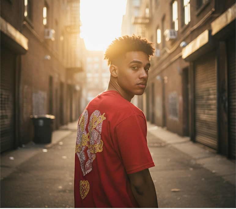 Gold Heart Embroidered "Mended Gold Tee"