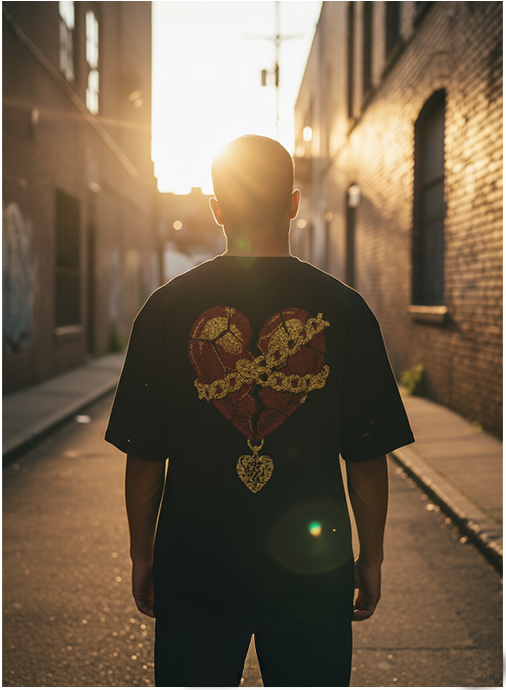 Gold Heart Embroidered "Mended Gold Tee"