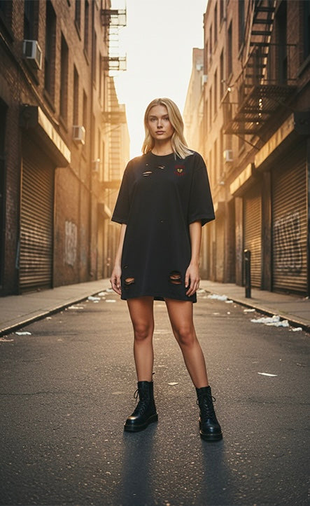 Gold Heart Embroidered "Mended Gold Tee"