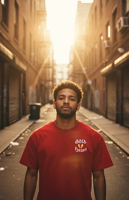 Gold Heart Embroidered "Mended Gold Tee"