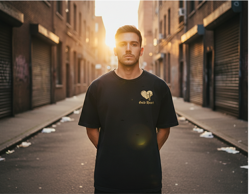 Gold Heart Embroidered "Crowned King Tee"