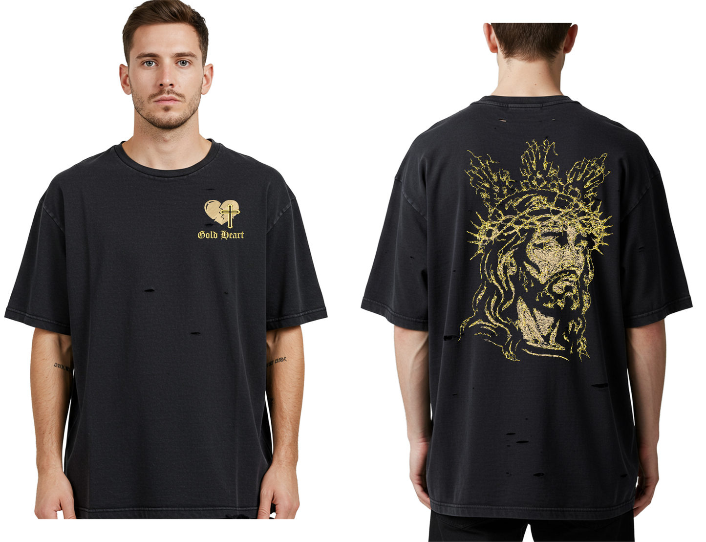 Gold Heart Embroidered "Crowned King Tee"