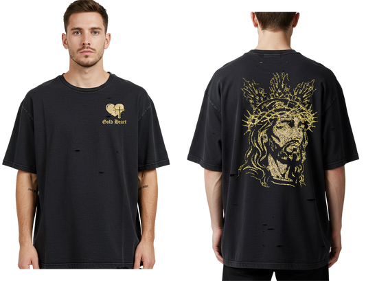 Gold Heart Embroidered "Crowned King Tee"