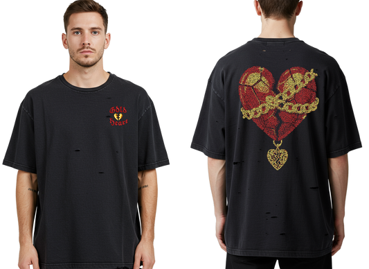 Gold Heart Embroidered  "Mended Gold Tee"